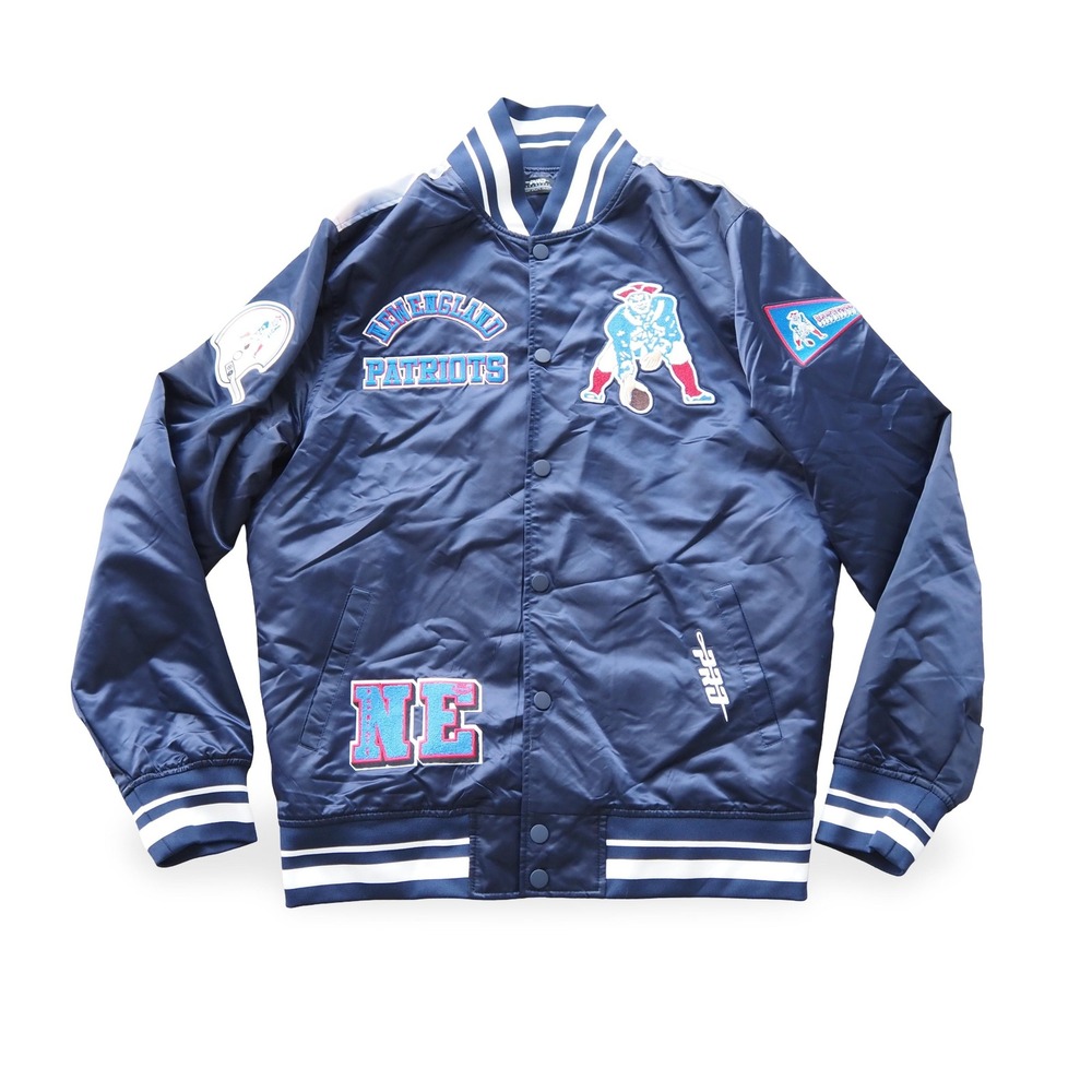 Pro Standard Mens XL New England Patriots Sublimated Satin Snap Jacket Navy Blue